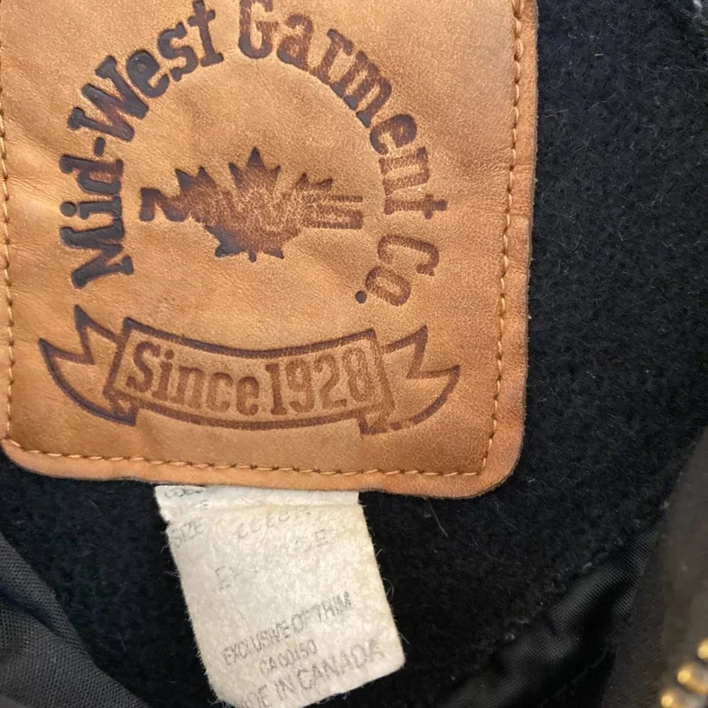 Black Wool Leather Bomber Vtg Jacket Southwest Graphic made in Canada - Picture 6 of 16